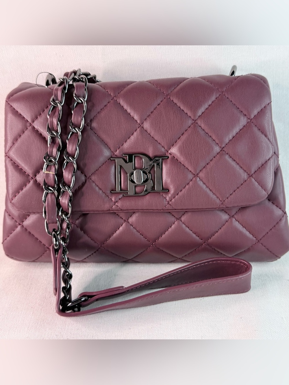 Badgley Mischka Quilted Chain Shoulder Bag in Wine with Matching Wallet